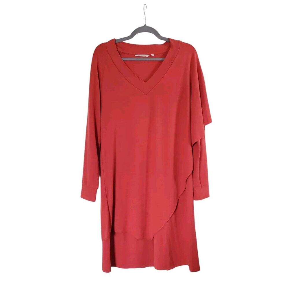 Soft Surroundings Draped Marla Knee Length Long Sleeve Burnt Orange Dress, Small